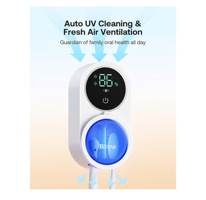 Bitvae Toothbrush Holder & Toothbrush Cleaner, Cleaning and Air Drying, LED Smart Screen, Rechargeable Wall Mount Toothbrush Holder for Bathrooms, White
