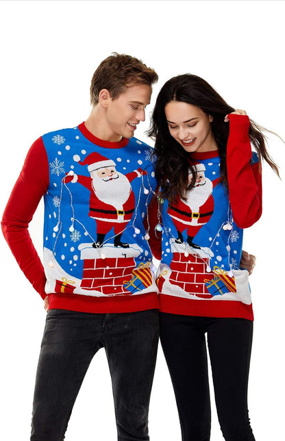 Unisex Men's LED Christmas Jumper Light Up Novelty Rudolph Santa Reindeer Snowflakes Knitted Xmas Tree Ladies Sweater