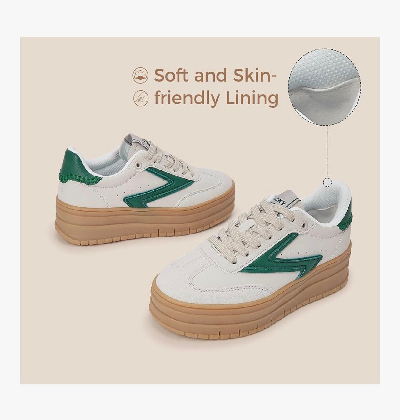 LUCKY STEP Women's Platform Sneakers Gum Sole Suede Casual Classic Retro Rubber Thick Sole Trendy Fashion Tennis Walking Shoes