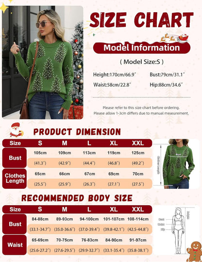 Heekpek Women's Jumpers Christmas Winter Long Sleeve Knitted Jumper Cowl Neck Sweater Warm Chunky Baggy Jumpers for Women Knitwear Winter Top
