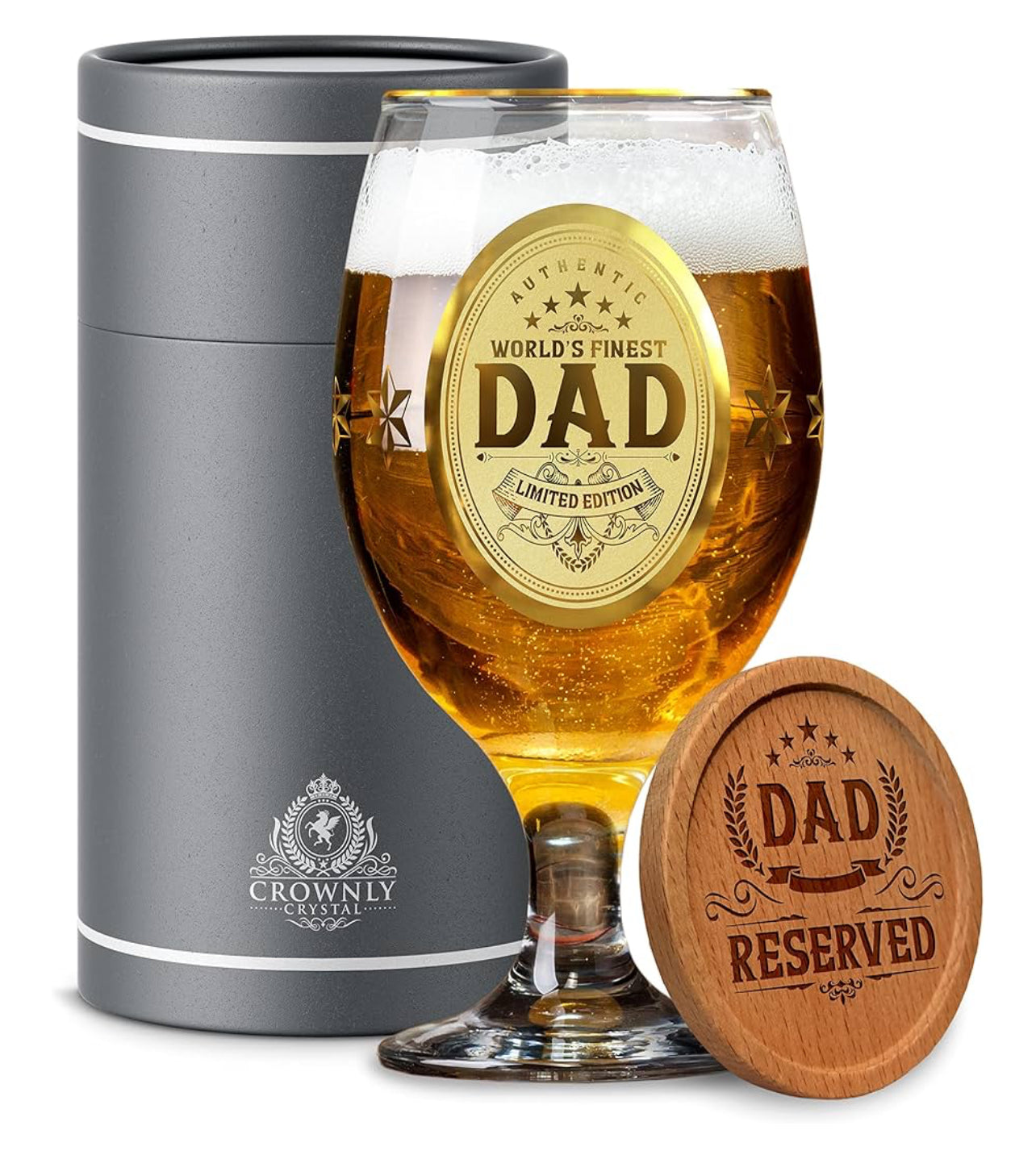 CROWNLY CRYSTAL® Step Dad Birthday Gifts Personalised Beer Glass Fathers Gifts from Daughter Son Pint Engraved Glass