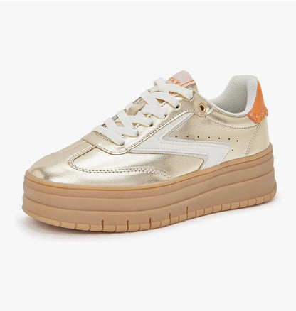 LUCKY STEP Women's Platform Sneakers Gum Sole Suede Casual Classic Retro Rubber Thick Sole Trendy Fashion Tennis Walking Shoes