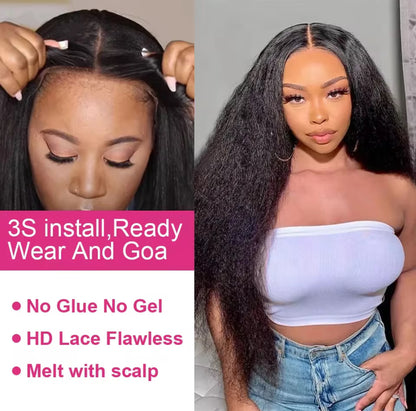 250% Density Kinky Straight Glueless Wig – 13x6 HD Lace Front, Yaki Straight, Human Hair, 30–36 Inch, Ready to Wear