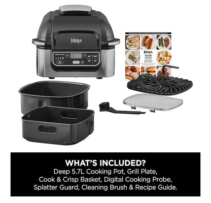Foodi Health Grill & Air Fryer 5.7L with Cyclonic Air Technology, 5-in-1, Air Fry, Grill, Bake, Roast, Dehydrate, Dishwasher Safe Parts, Cleaning Brush, Black/Silver AG301UK
