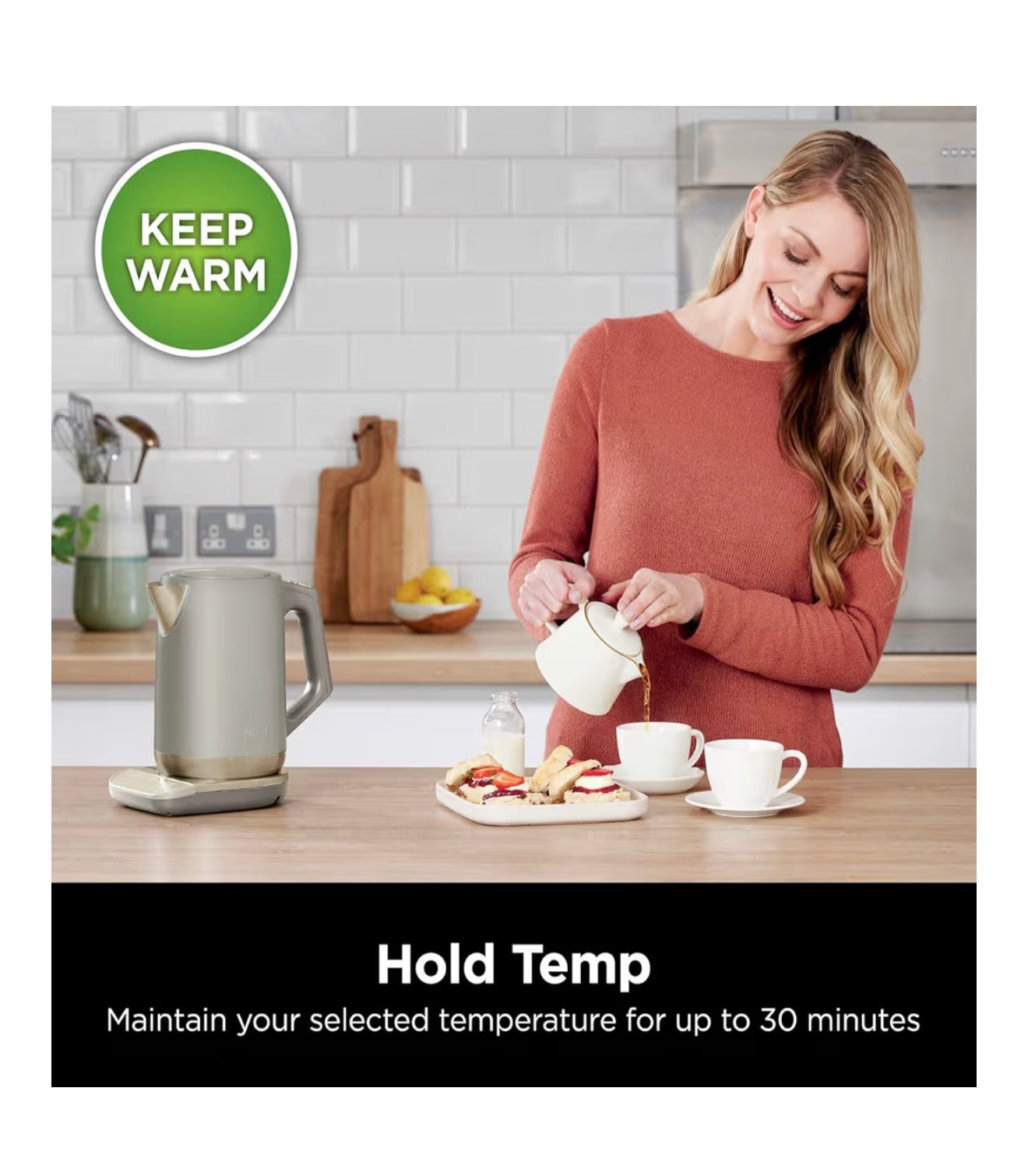 Perfect Temperature Kettle, 1.7L, with Temperature Control, LED Display, Easy to Use Kettle with Rapid Boil and Temperature Hold, Stone/Gold KT201UKSTGD
