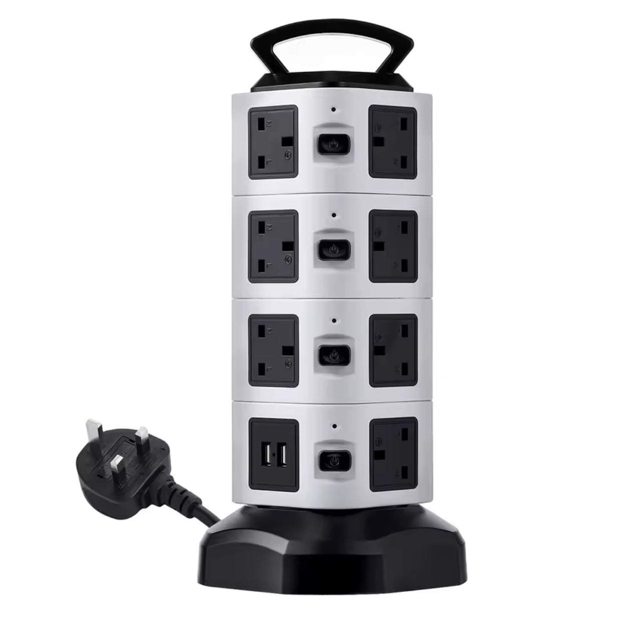 Vertical Power Strip Tower Socket – 7/11/15 Outlets, Surge Protector, UK Plug, 2 USB Ports, 2m Extension Cable