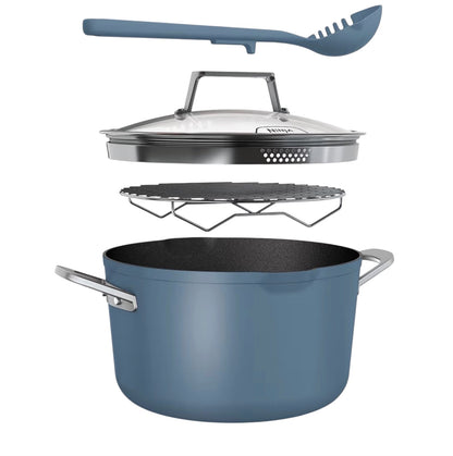 Foodi 8-in-1 PossiblePot with ZEROSTICK, Roasting/Steaming Rack, Strainer, Utensil, Glass Lid, 6.6L, Induction Compatible, Oven Safe to 260°C, Sea Salt Grey CW202GYUK