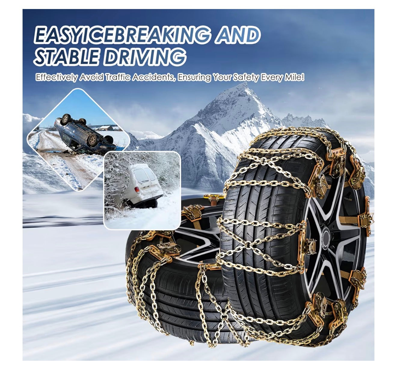 Ninonly Snow Chains for Cars 6PCS Universal Snow Chains Emergency Traction Tire Chains All Season for Vehicle Car Truck SUV fit Tyre Width 195mm-265mm for Mud,Sand, Snow,Ice,Climbing