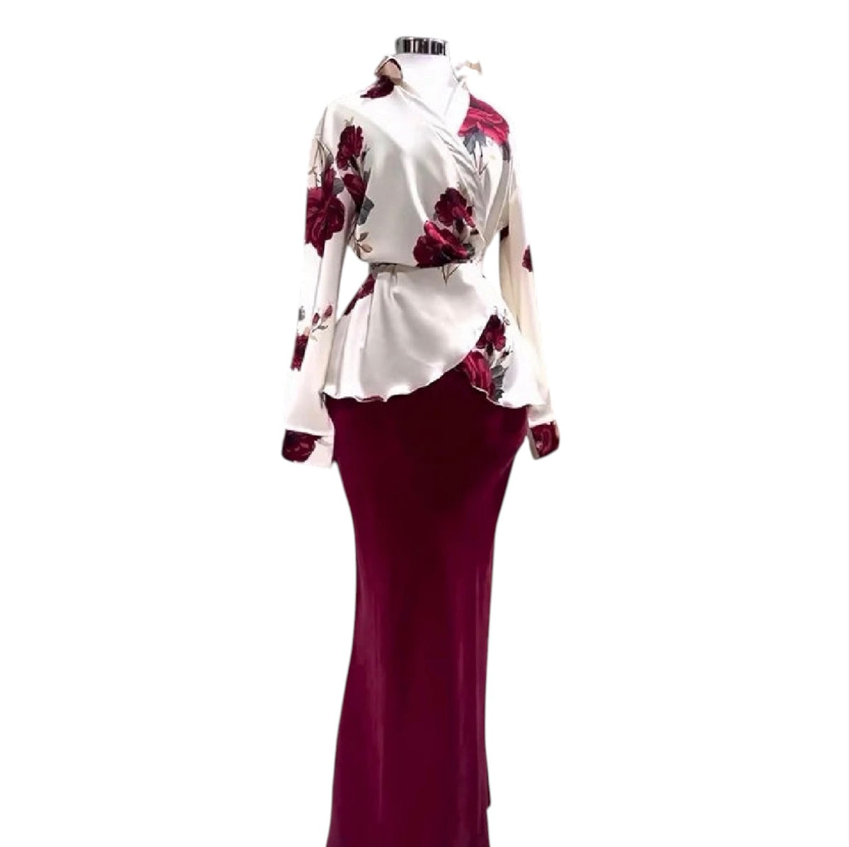 Two Piece Sets Women Skirt Set Turn down Collar Print Floral Matching Sets Slim Fit Tight Waist Tops Long Skirts Y2K Streetwear