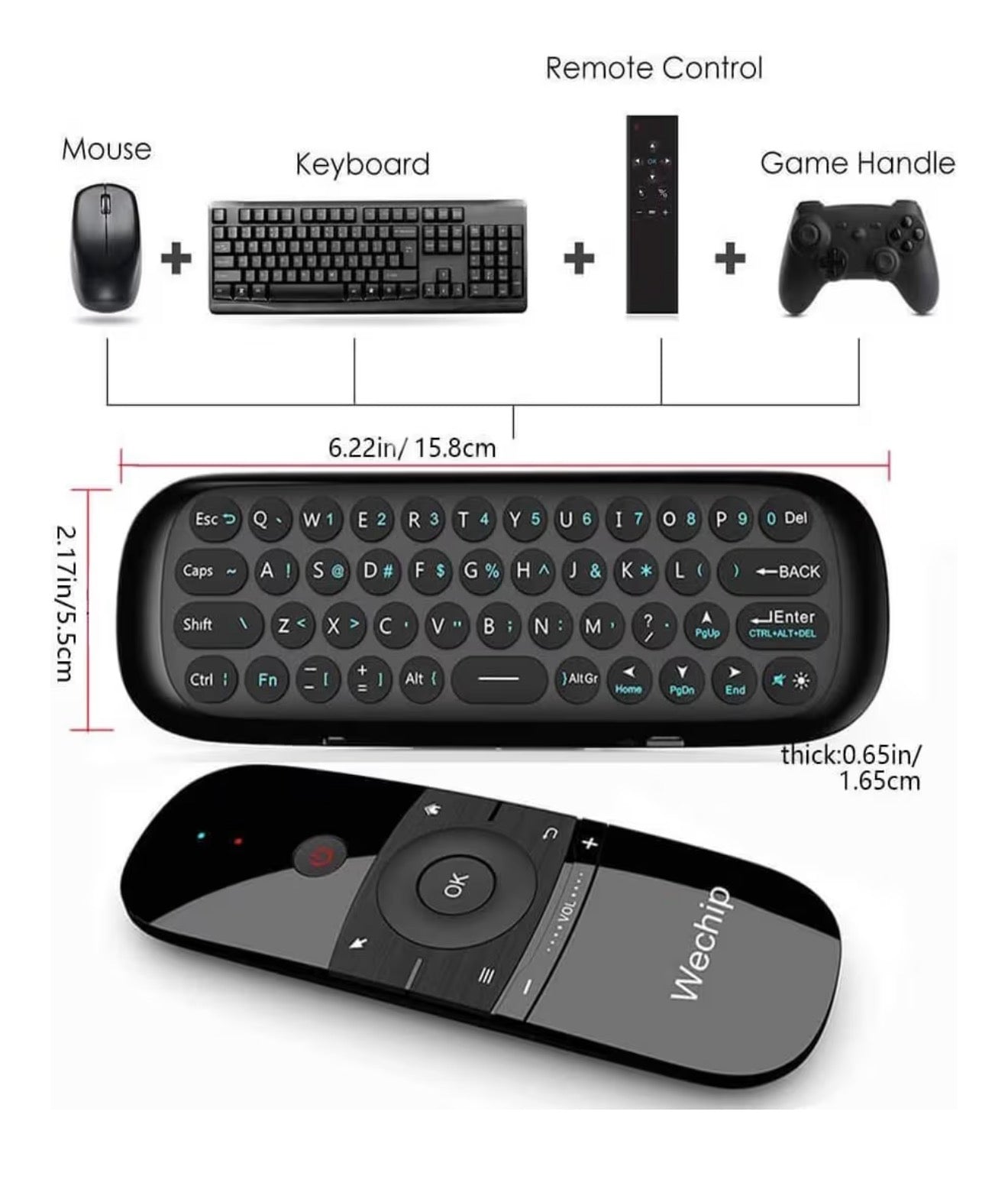 WeChip Mini Air Fly Mouse Remote 2.4G Motion Sensing Controller with Keyboard for Android TV Box/PC/TV