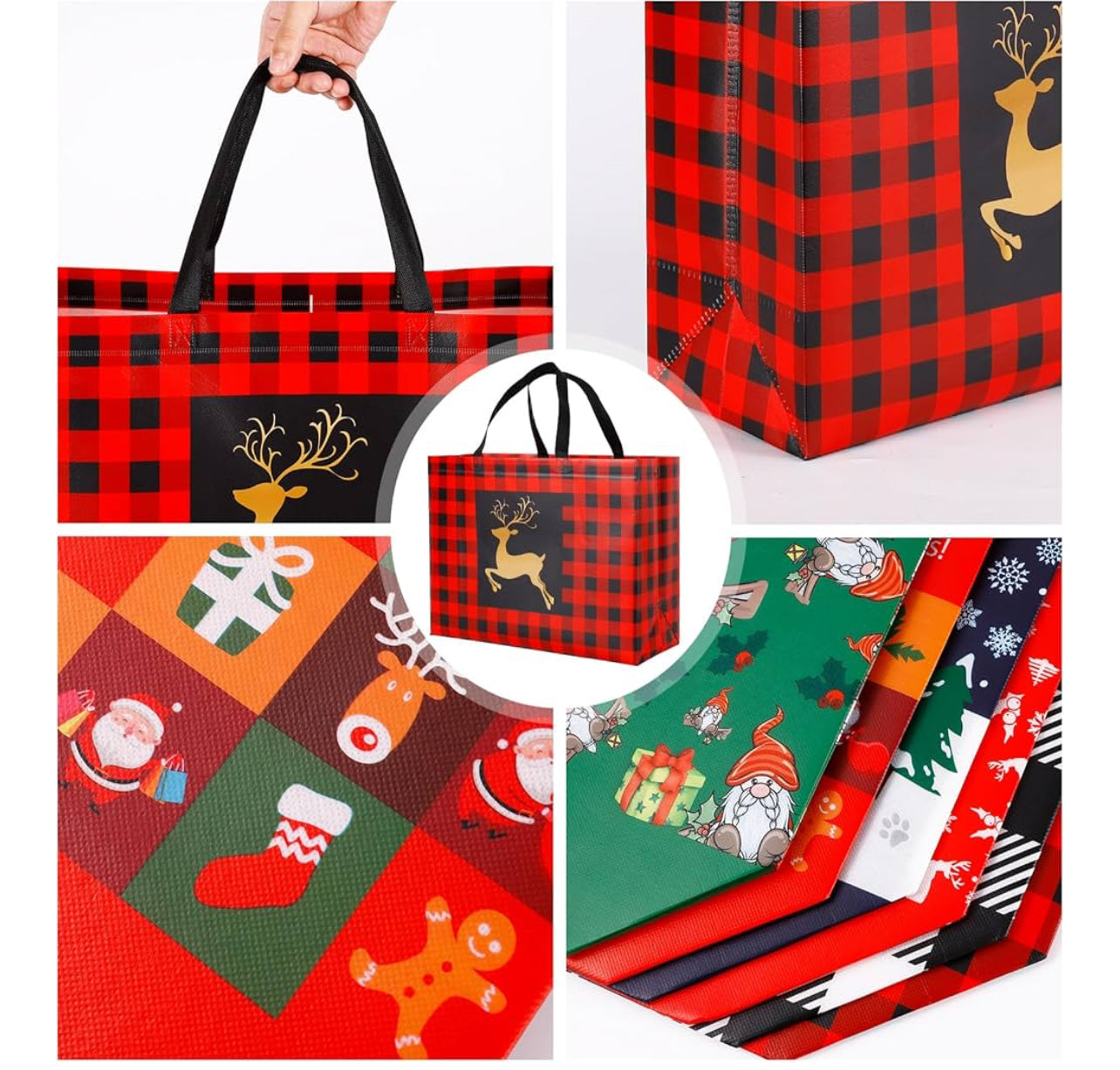 YANGTE 20 Pack Christmas Bags Assorted Sizes, Reusable Non-Woven Christmas Tote Bags with Handle, Perfect for Gift Wrap/Party Favor Supplies (4 Extra Large 8 Large 8 Medium)