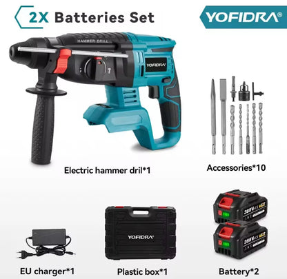 YOFIDRA 26mm Brushless Electric Hammer Drill – Cordless Multifunctional Rotary Tool, Rechargeable, Compatible with Makita Batteries