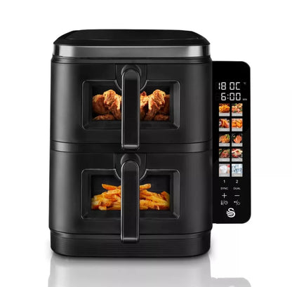 SWAN Twin Stack Air Fryer 11L 2 X 5.5L Baskets Space-Saving Design SD10522BLK