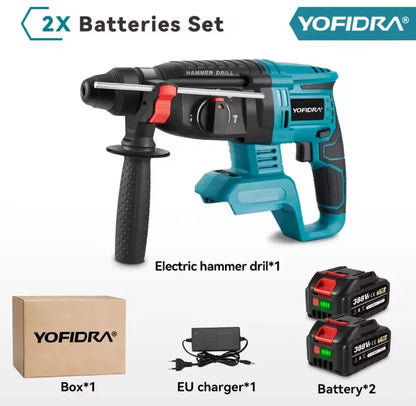 YOFIDRA 26mm Brushless Electric Hammer Drill – Cordless Multifunctional Rotary Tool, Rechargeable, Compatible with Makita Batteries