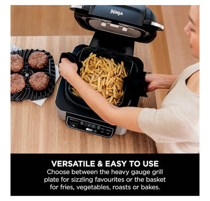 Foodi Health Grill & Air Fryer 5.7L with Cyclonic Air Technology, 5-in-1, Air Fry, Grill, Bake, Roast, Dehydrate, Dishwasher Safe Parts, Cleaning Brush, Black/Silver AG301UK