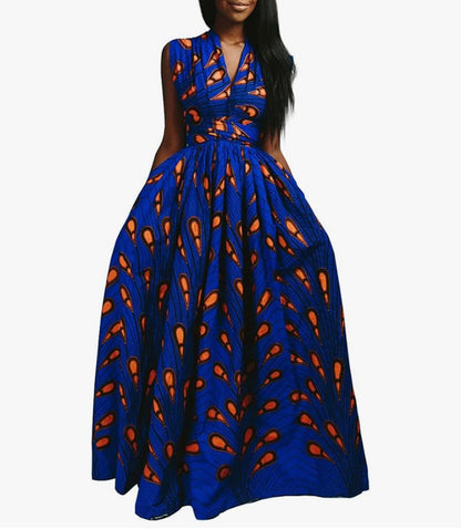 OLIPHEE Women's African Boho Dress Vintage Floor Length High Waist Multiway Bandage Dress Ethnic Costume (Delivered within 2-3 weeks from the day of purchase)