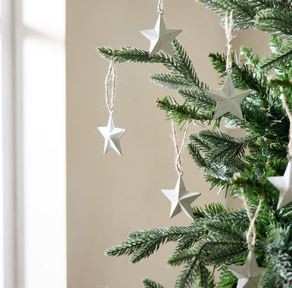 Pack of 6 White Metal Stars Christmas Decoration
