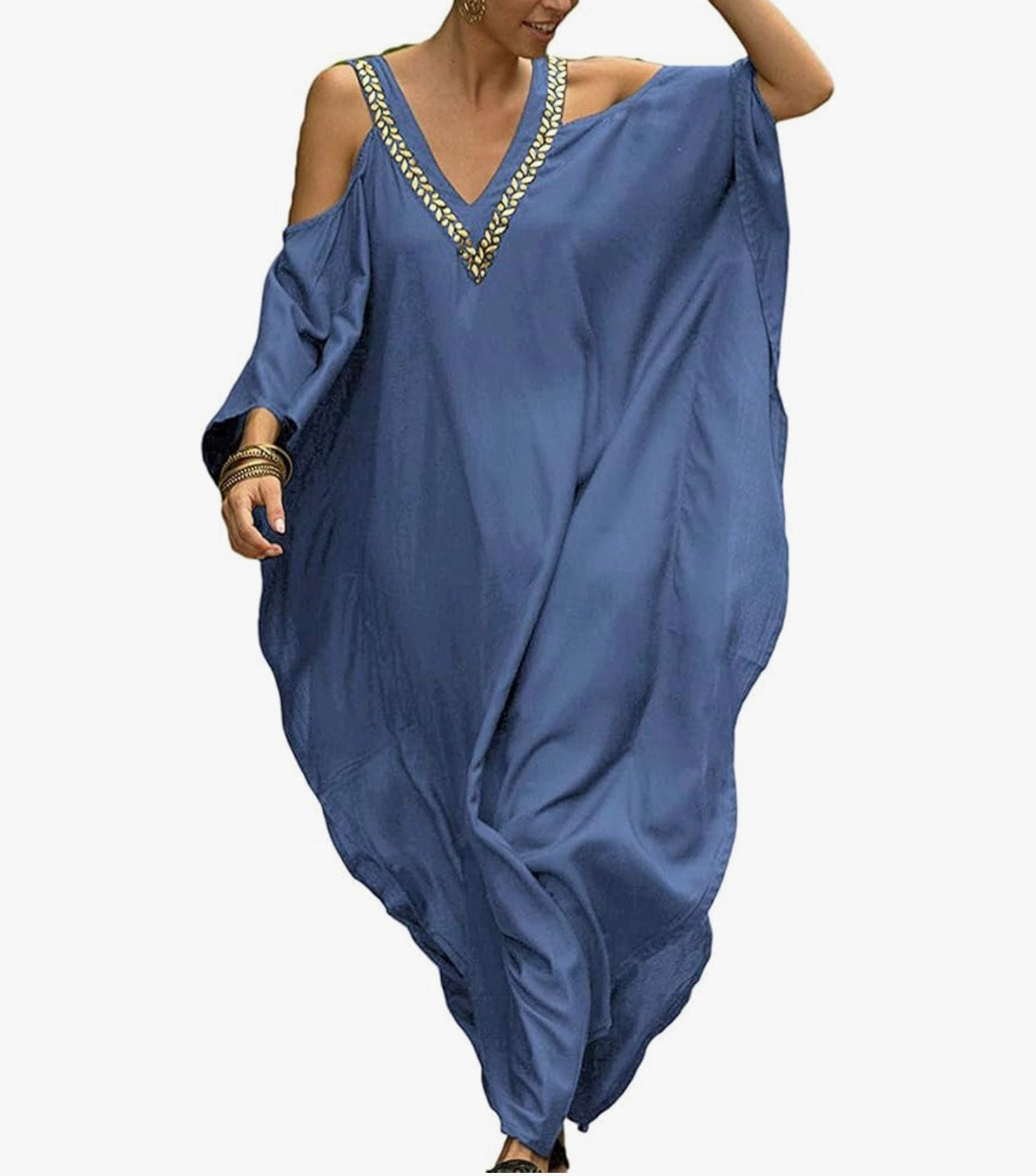 Orshoy Women's Oversized Maxi Kimono Kaftan V Neck Tunic Caftan Dress Beach Cover Ups Beachwear Maxi Dress Nightdress