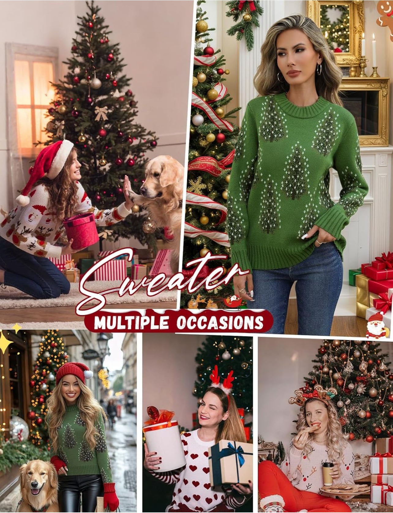 Heekpek Women's Jumpers Christmas Winter Long Sleeve Knitted Jumper Cowl Neck Sweater Warm Chunky Baggy Jumpers for Women Knitwear Winter Top