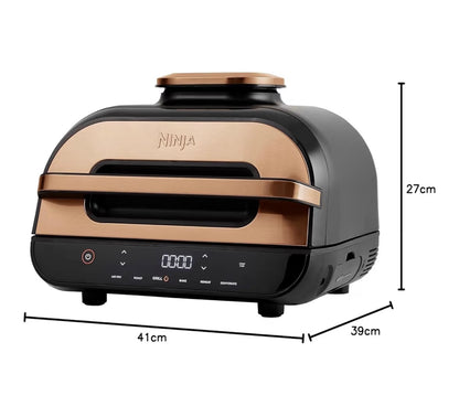 Foodi MAX Health Grill & Air Fryer 3.8L with Digital Cooking Probe, 6-in-1; Air Fry, Bake, Roast & more, Dishwasher Safe Parts, Large Grill Plate, Copper/Black Amazon Exclusive AG551UKCP
