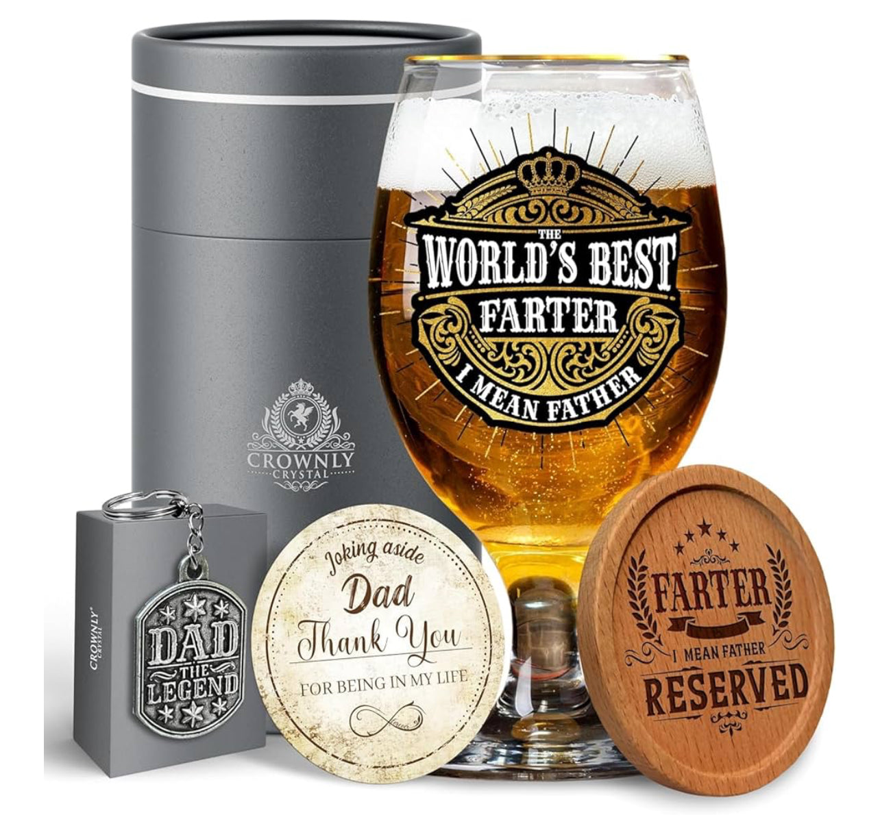 CROWNLY CRYSTAL® Step Dad Birthday Gifts Personalised Beer Glass Fathers Gifts from Daughter Son Pint Engraved Glass