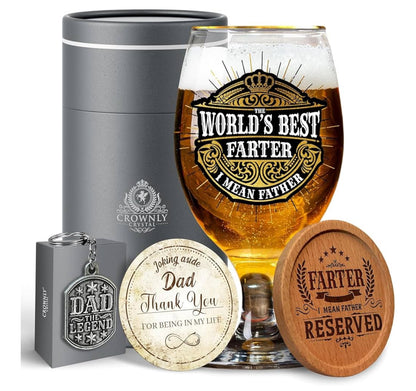 CROWNLY CRYSTAL® Step Dad Birthday Gifts Personalised Beer Glass Fathers Gifts from Daughter Son Pint Engraved Glass