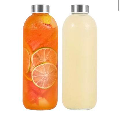 Glass Bottles With Stainless Steel Lids, 300/350/750/1000ML Water Bottles, Leak Proof Reusable Drinking Bottles for Hot Cold Drinks, Work, Gym, Home