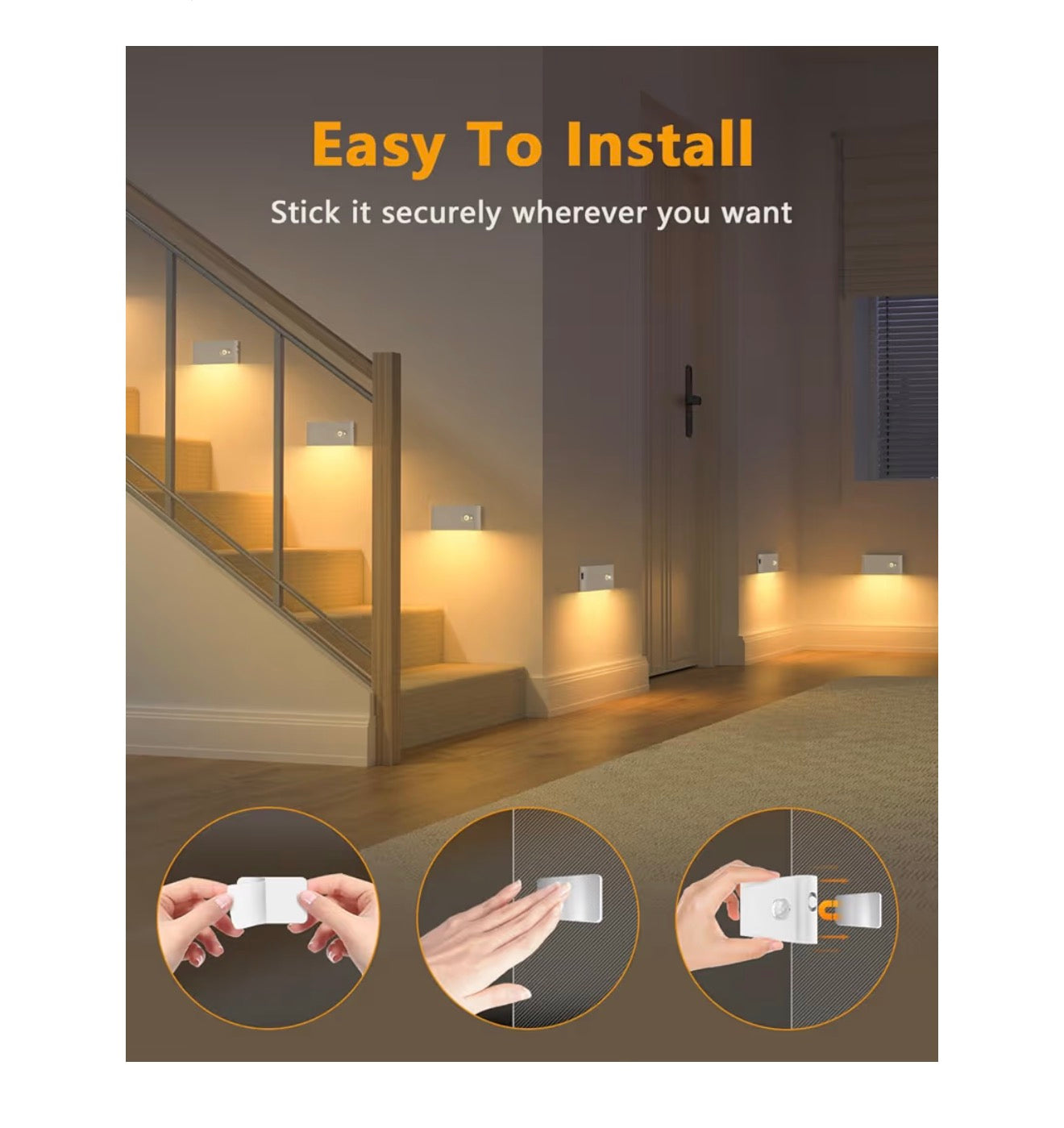 WILLED Stair Lights, Rechargeable Motion Sensor Light, Wireless Night Light (Auto/ON/Off), Magnetic Stick on Lights for Wardrobe, Hallway, Stairs, Bedroom (4 Pack)