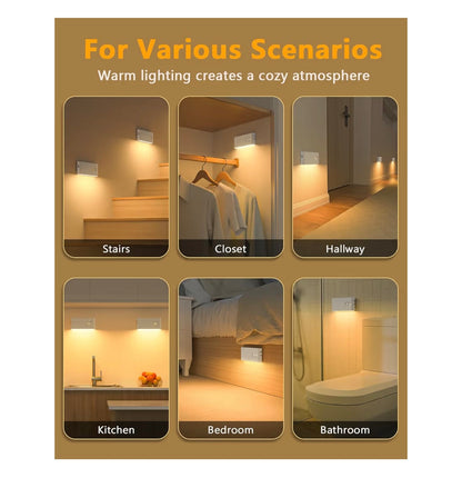 WILLED Stair Lights, Rechargeable Motion Sensor Light, Wireless Night Light (Auto/ON/Off), Magnetic Stick on Lights for Wardrobe, Hallway, Stairs, Bedroom (4 Pack)