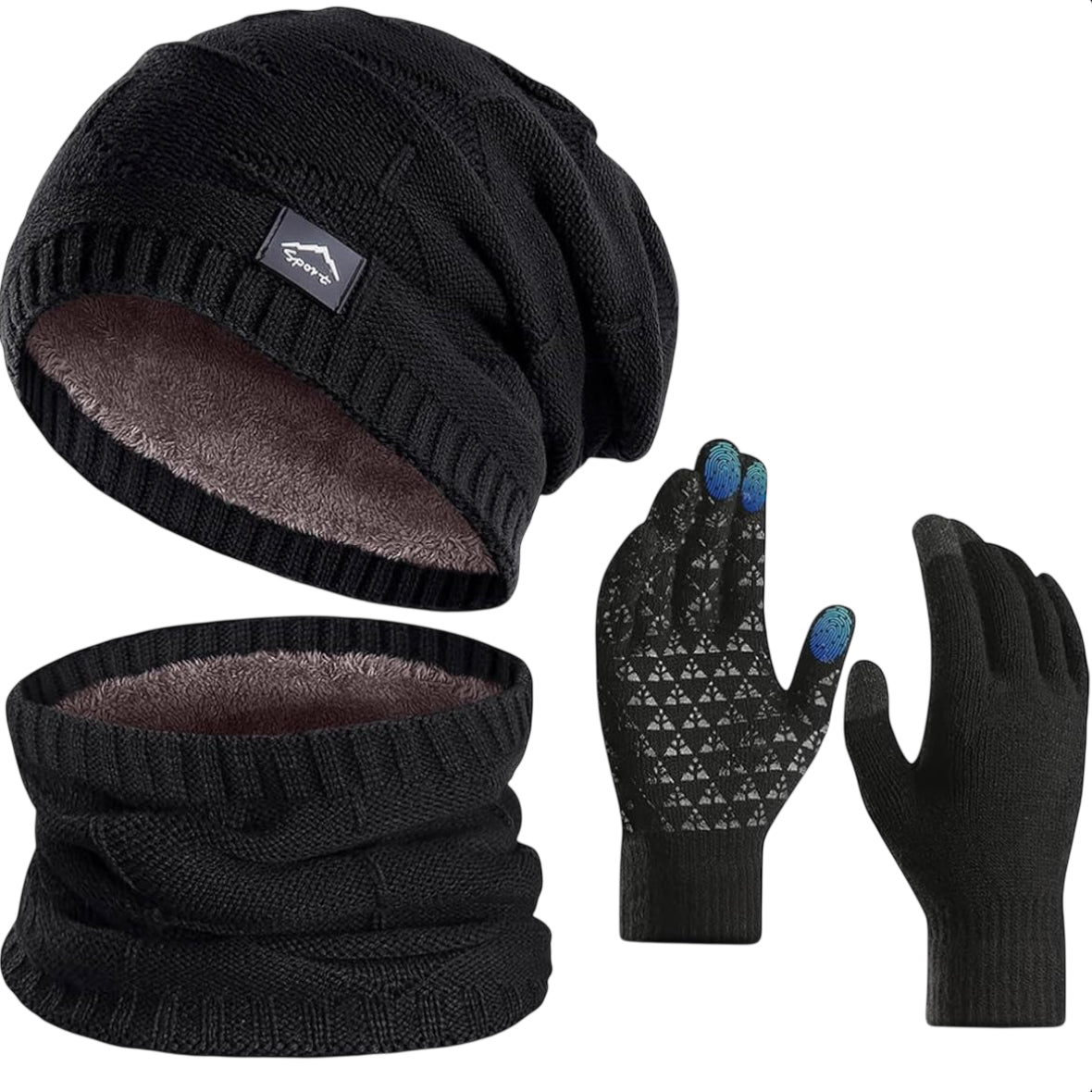 Winter Beanie Hat Scarf Touchscreen Gloves Set for Men Women,Slouchy Knit Ski Cap Neck Warmer with Fleece Lined for Unisex