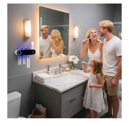iHave Toothbrush Holder for Bathroom, UV Toothbrush Sanitizer and Holder Smart Home Bathroom Accessories, 3 Cups Electric Toothbrush Holder Wall Mounted with Toothpaste Dispenser Bathroom Decor