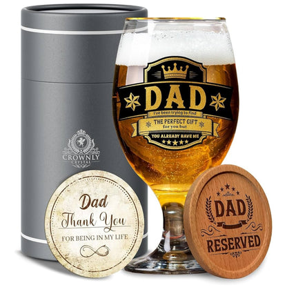 CROWNLY CRYSTAL® Step Dad Birthday Gifts Personalised Beer Glass Fathers Gifts from Daughter Son Pint Engraved Glass