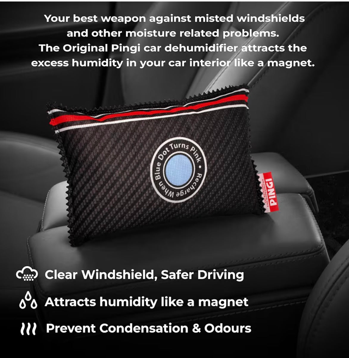 Pingi Reusable Car Dehumidifier Bags (4 x 350g) - Moisture Condensation Damp Absorber for Car & Home, 100% Leakproof & Reusable, Microwave Rechargeable Dehumidifier for Cars