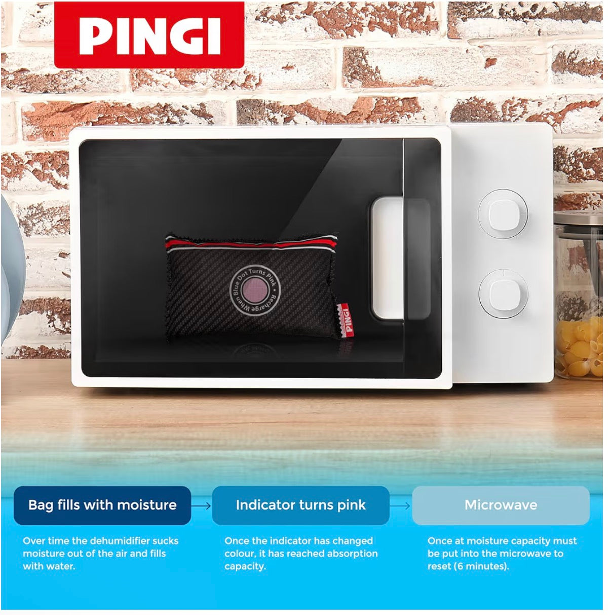Pingi Reusable Car Dehumidifier Bags (4 x 350g) - Moisture Condensation Damp Absorber for Car & Home, 100% Leakproof & Reusable, Microwave Rechargeable Dehumidifier for Cars