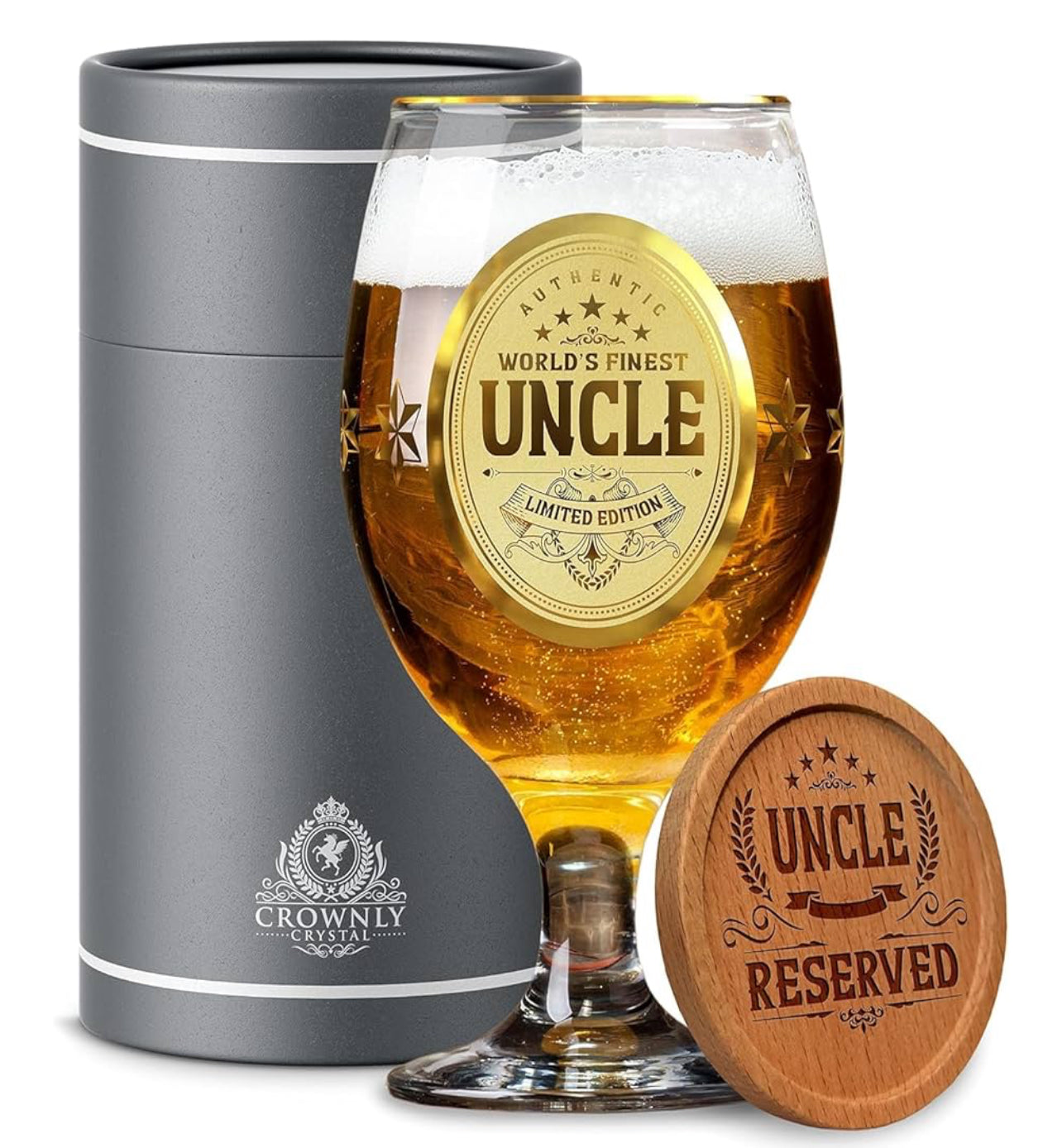 CROWNLY CRYSTAL® Step Dad Birthday Gifts Personalised Beer Glass Fathers Gifts from Daughter Son Pint Engraved Glass