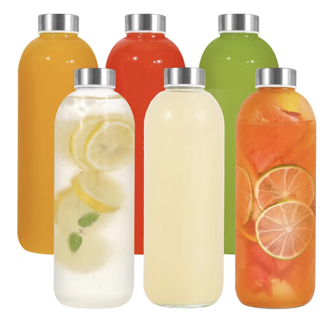 Glass Bottles With Stainless Steel Lids, 300/350/750/1000ML Water Bottles, Leak Proof Reusable Drinking Bottles for Hot Cold Drinks, Work, Gym, Home