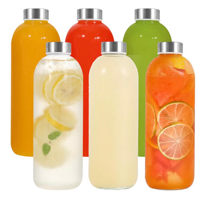 Glass Bottles With Stainless Steel Lids, 300/350/750/1000ML Water Bottles, Leak Proof Reusable Drinking Bottles for Hot Cold Drinks, Work, Gym, Home