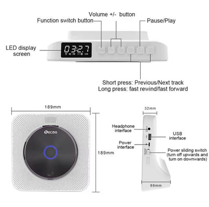 Rechargeable Bluetooth Portable CD Player – Personal Music Player for Car and Home, UK Version