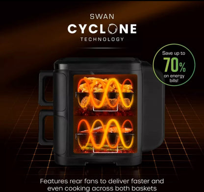 SWAN Twin Stack Air Fryer 11L 2 X 5.5L Baskets Space-Saving Design SD10522BLK