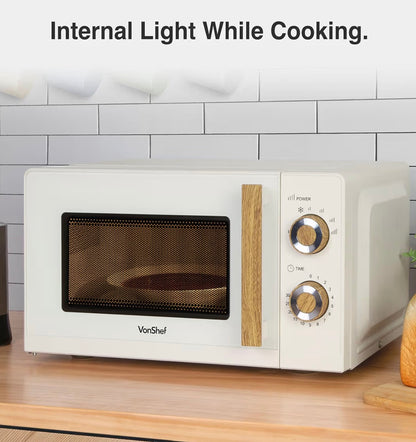 VonShef Microwave Kettle Toaster Set – Scandi Kitchen Set, 1.7L Nordic Rapid Boil Kettle, Wide Slot Toaster 4 Slice with 6 Browning Controls, and 20L Microwave with 6 Power Levels – Fika Range, Cream