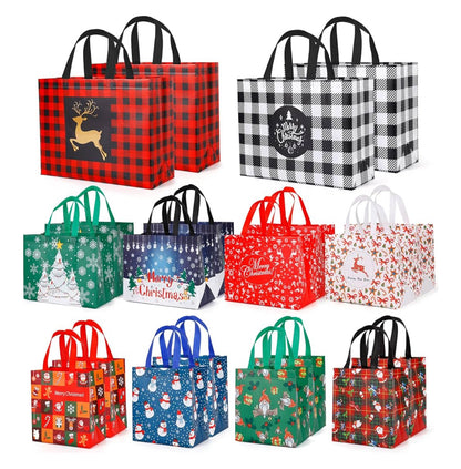 YANGTE 20 Pack Christmas Bags Assorted Sizes, Reusable Non-Woven Christmas Tote Bags with Handle, Perfect for Gift Wrap/Party Favor Supplies (4 Extra Large 8 Large 8 Medium)