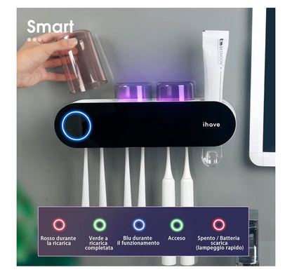 iHave Toothbrush Holder for Bathroom, UV Toothbrush Sanitizer and Holder Smart Home Bathroom Accessories, 3 Cups Electric Toothbrush Holder Wall Mounted with Toothpaste Dispenser Bathroom Decor