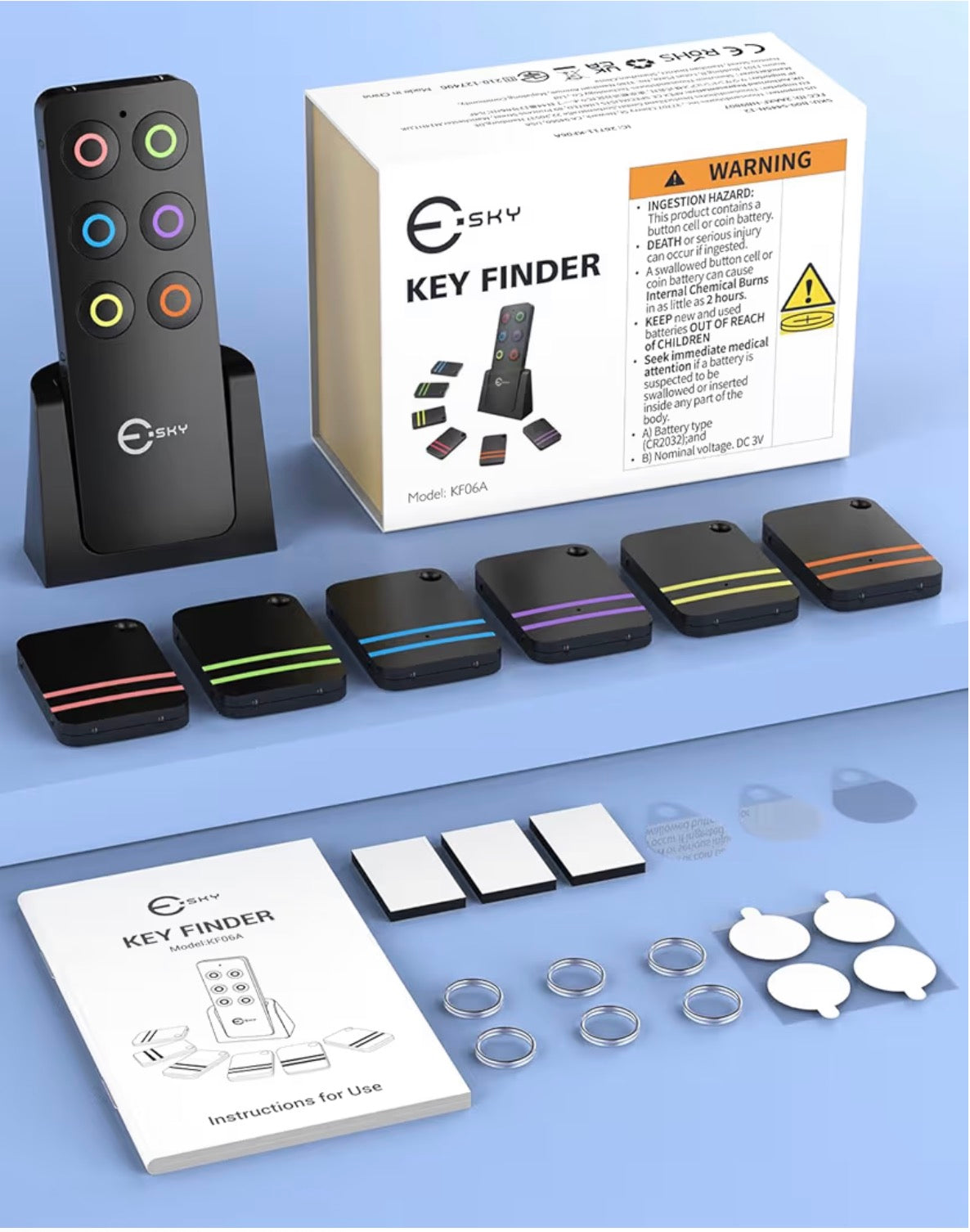 Esky Key Finder, key tracker with Backup RF Transmitter, Wireless RF Item Locator, Wireless key finder locator with keyring, phone finder, Pet Tracker, Great Gifts for Father Mother birthday Christmas