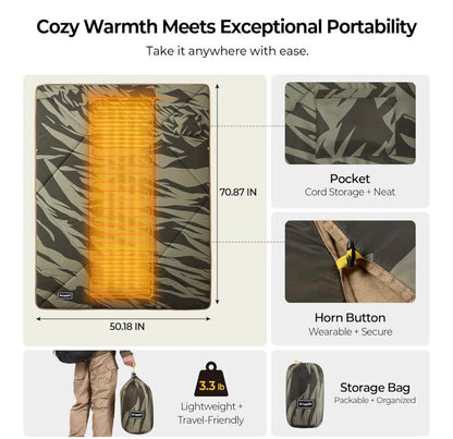 BougeRV 12V Heated Blanket, Electric Car Blanket, 5 Heat Levels, Auto Shutoff, APP Control, 180*130cm, Waterproof, Portable Heated Throw for Truck, SUV, Camping & Travel, Blue (Battery Not Included)