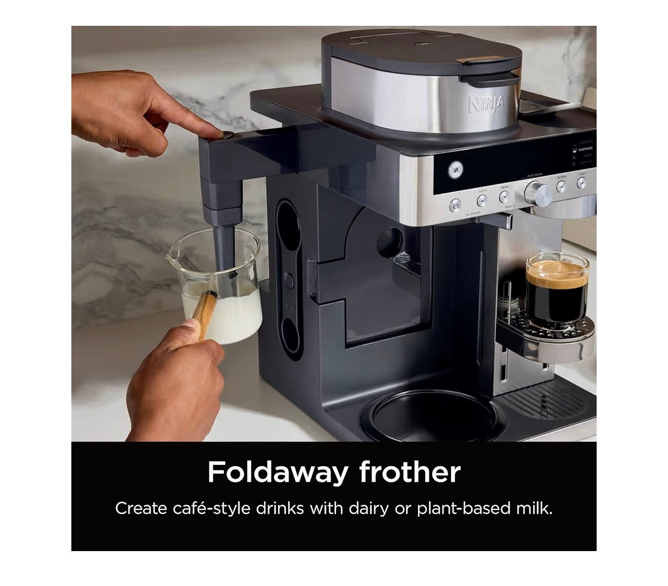 Prestige 2-in-1 Filter Coffee and Pod Capsule Machine with Built-in Milk Frother, Make Lattes, Iced Coffee and Flat Whites, Black CFN802UK