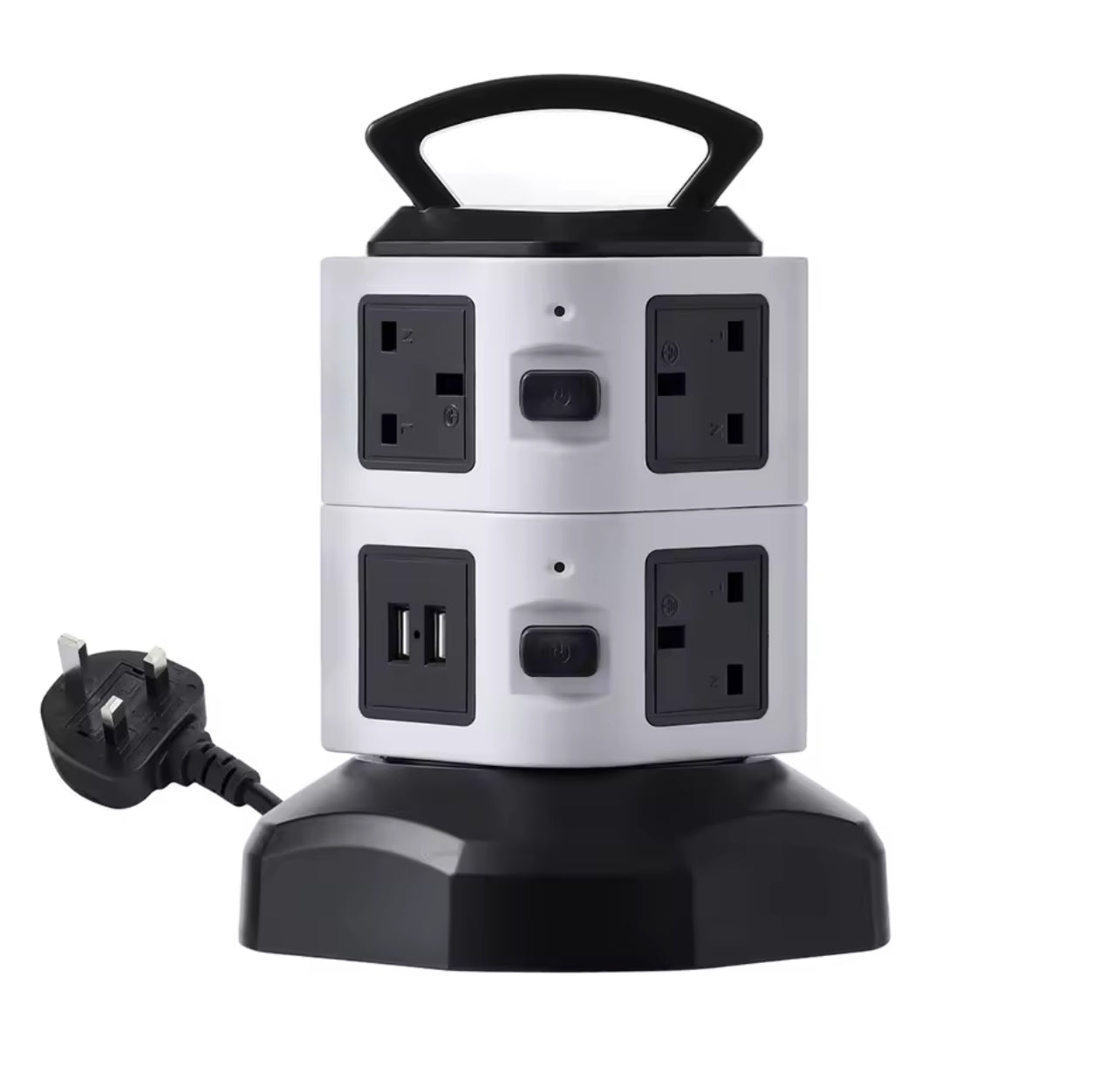Vertical Power Strip Tower Socket – 7/11/15 Outlets, Surge Protector, UK Plug, 2 USB Ports, 2m Extension Cable