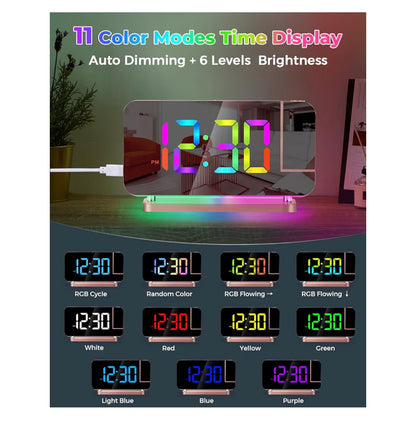 SZELAM Projection Alarm Clock,7.4 in LED Mirror Digital Clocks Projection on Ceiling Wall,with RGB Night Light,USB C Charging Port,Auto Dimming,Modern Desk Clock for Bedroom Decor - Rose Gold