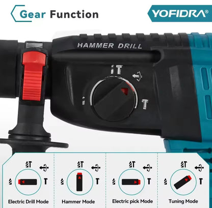 YOFIDRA 26mm Brushless Electric Hammer Drill – Cordless Multifunctional Rotary Tool, Rechargeable, Compatible with Makita Batteries