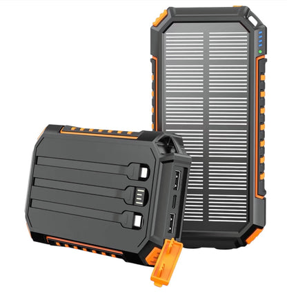 27000mAh-Solar-Charger-Power-Bank - Riapow USB C Portable Solar Charger with 3 Cables & 3 USB Output Ports, Dual Flashlight External Battery Pack for Smartphones, Tablets and More