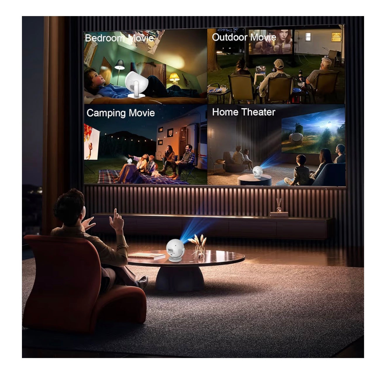 XBJ 360 Portable Projector, Support 4K 1080P 300 ANSI Mini Projector with Wifi and Bluetooth, Auto Keystone Movie Projector, Proyector Portátil, Perfect for Movie Nights, White